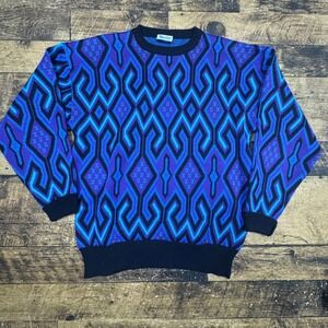 Meister Mens Vintage Geometric Pattern Wool Acrylic Sweater XL Purple Black Teal